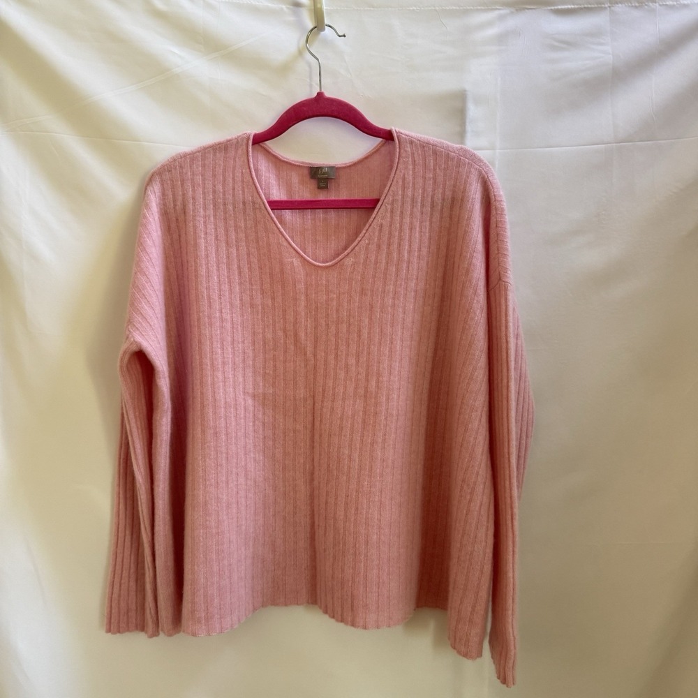 J. Jill Sweater Womens Large Pink 100% Cashmere V-Neck Long Sleeve Boxy Luxury
